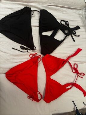 Victoria’s Secret  Triangle Bikini Tops & Bottoms Set - Black & Red